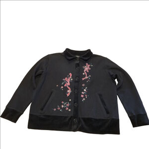 Women's Erika Black Floral Embroidered Cardigan L